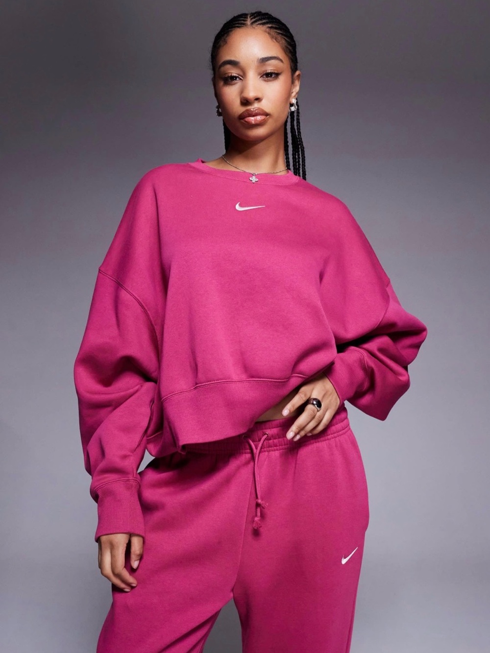 Nike Phoenix Magenta pink Cropped oversized Crewneck Sweatshirt large